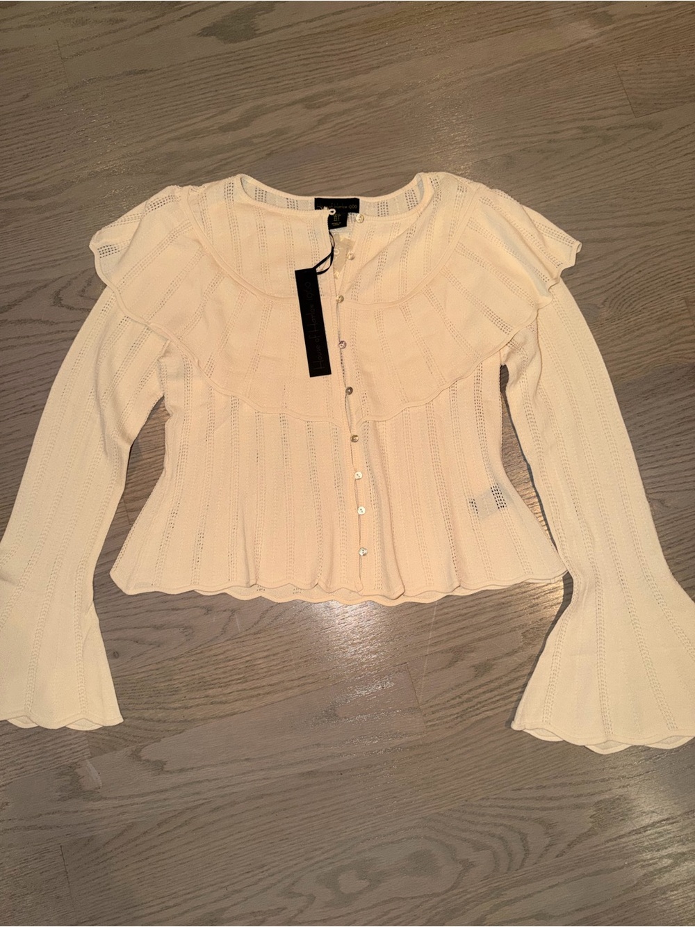 House of Harlow 1960 Cream Ruffled Pointelle Button-Front Top